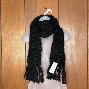 Cappellificio Fiorentino Italian Scarf  Black Textured Fringed Gothic Grunge 80"